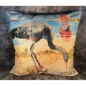 Pier 1 Heron Print Decorative Throw Pillow With Nautical Theme Polyester Blend C